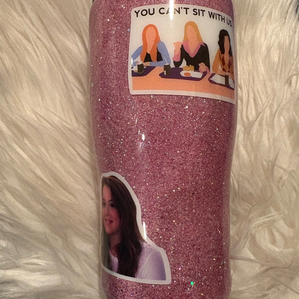 Glittery Pink Tumbler with Stickers